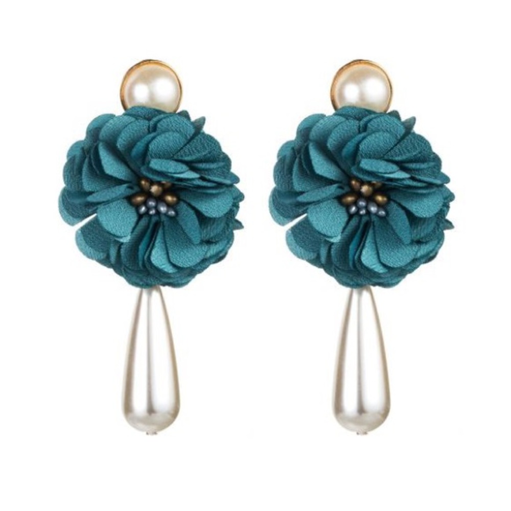 Teal or Pink Floral Pearl Earrings - Picture 3 of 7